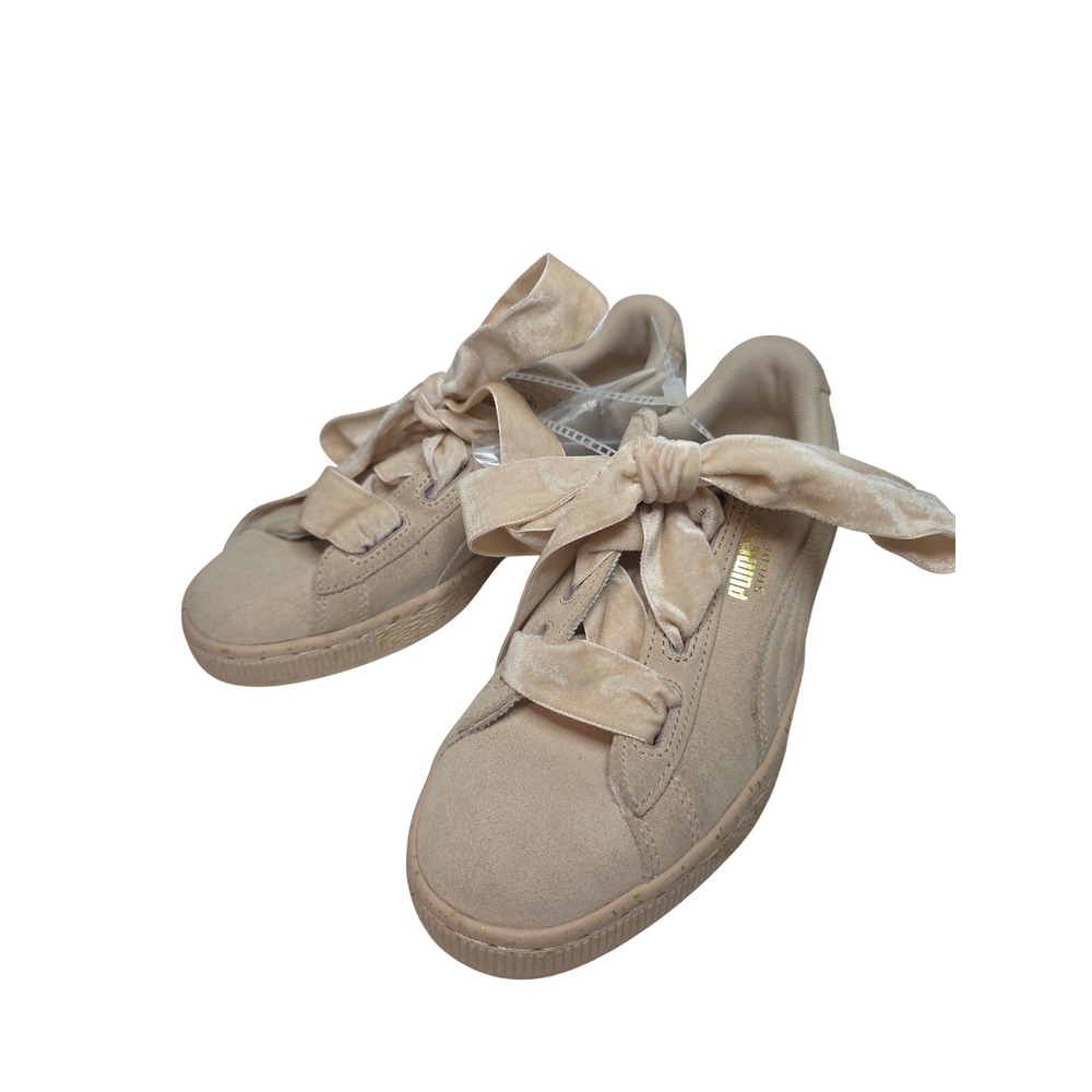 NEW!‎ Puma Suede Heart Pink Gold Tan Beige Velvet Ribbon Lace Sneakers  W's 4.5